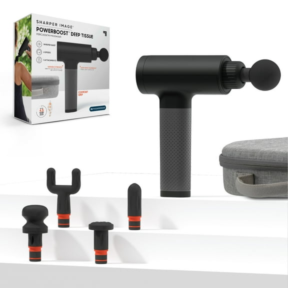 Open Box Sharper Image Powerboost Deep Tissue Percussion Massager Version 3.0, Massage Gun w/ 5 Attachments, 6 Speed Settings