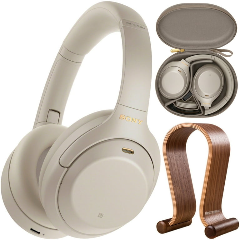Open Box Sony WH1000XM4 S Premium Noise Cancelling Wireless Over the Ear Headphones Bundle with Deco Gear Wood Headphone Display Stand and Protective