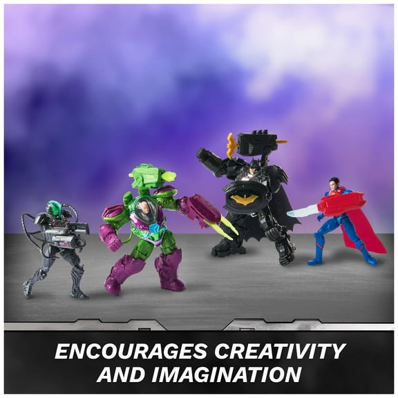 Open Box Spin Master DC Comics Metal Force Team Up Action Figure Set, Brainiac, Lex Luthor, Batman, Superman, Metallic Finish, 4-Inch