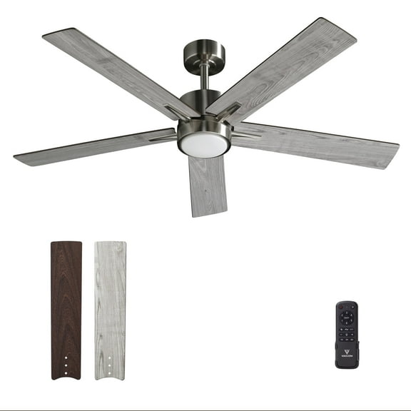 Open Box Vagizm 52 Inch Ceiling Fan Brushed Nickel: Remote Controlled Dimmable Light Combo - Quiet Reversible - 5 Blades (Brushed Nickel+Gray)