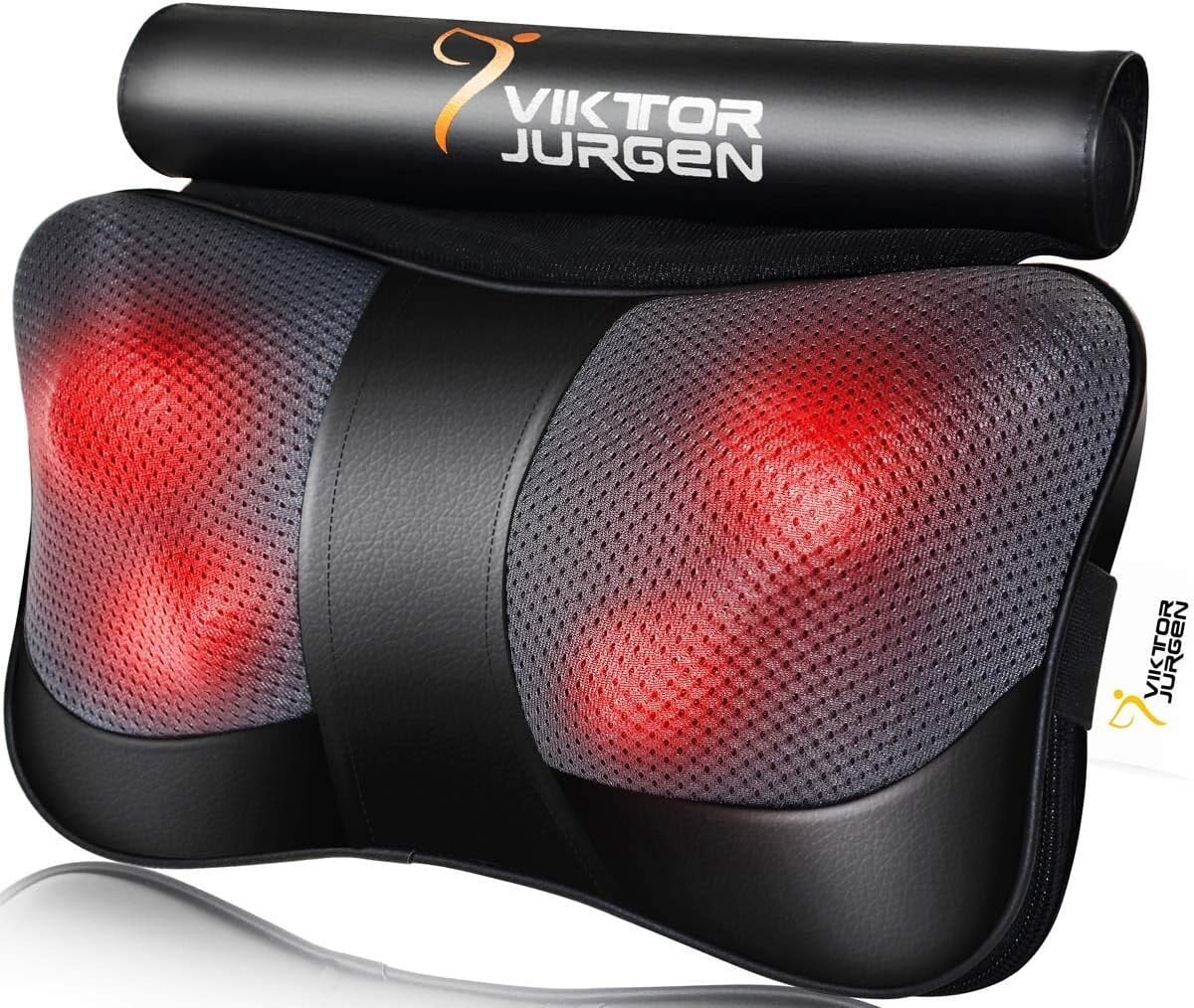 Open Box Viktor Jurgen Shiatsu Kneading Massager Pillow for Neck, Back and Shoulder with Heat, Black