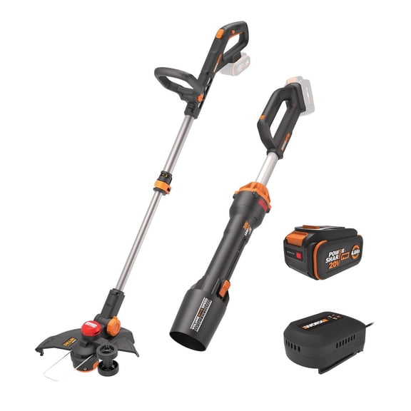 Open Box WORX WG941 20V Brushless Cordless Battery Powered Leaf Blower + 3 in 1 String Trimmer Edger