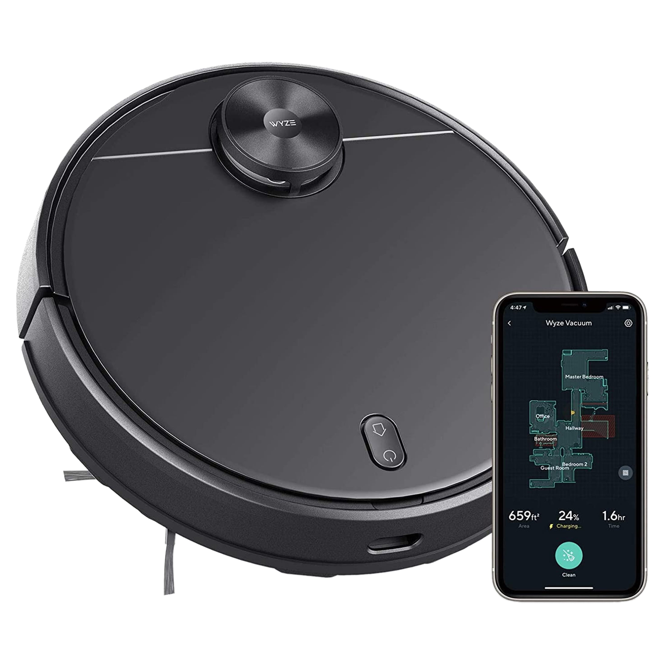 Open Box Wyze Wi-Fi Connected Robotic Vacuum with LiDAR Room Mapping, Ideal for Pet Hair, Hard Floors and Carpets
