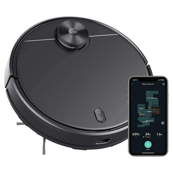Open Box Wyze Wi-Fi Connected Robotic Vacuum with LiDAR Room Mapping, Ideal for Pet Hair, Hard Floors and Carpets