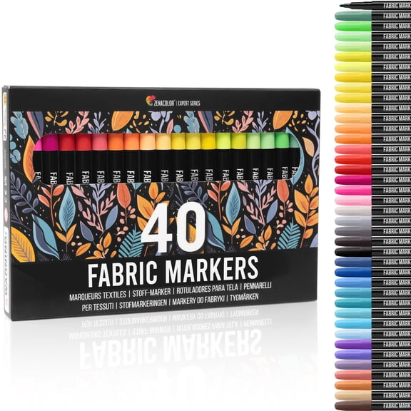 Zenacolor 40 Fabric Markers Pens Set - Non Toxic, Indelible and Permanent Fabric Paint - Fine Point Tip Textile Marker Pen