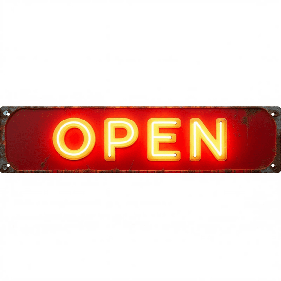Open Business Tin Sign 16x4 Inch Open Design - Great for Storefront, Porch, Outdoor Vintage Home Decor