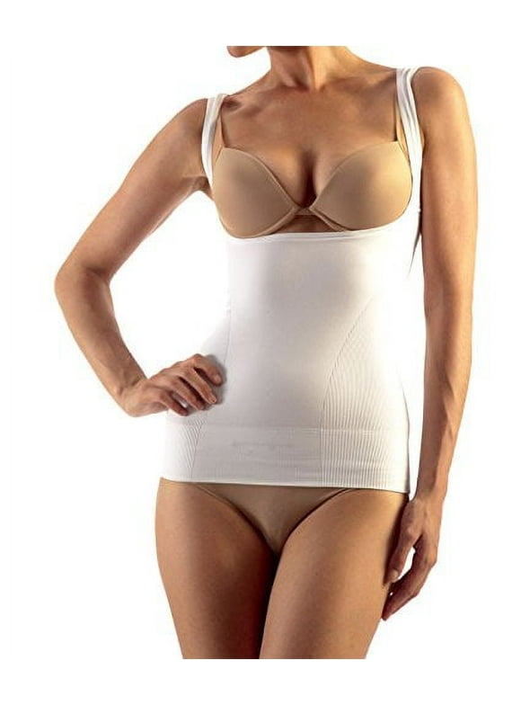 Open Bust Compression Camisole. Microfiber Shape Wear. For Slimmer Look & After Cosmetic Surgery. Post-Op Garments. Fine Italian Made Quality & Style. (Medium White)