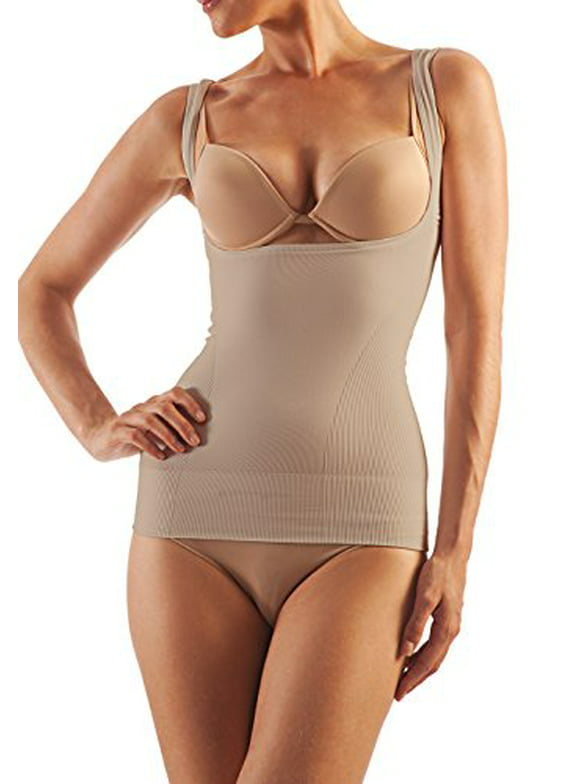 Open Bust Compression Camisole. Microfiber Shape Wear. For Slimmer Look & After Cosmetic Surgery. Post-Op Garments. Fine Italian Made Quality & Style. (Small Beige)