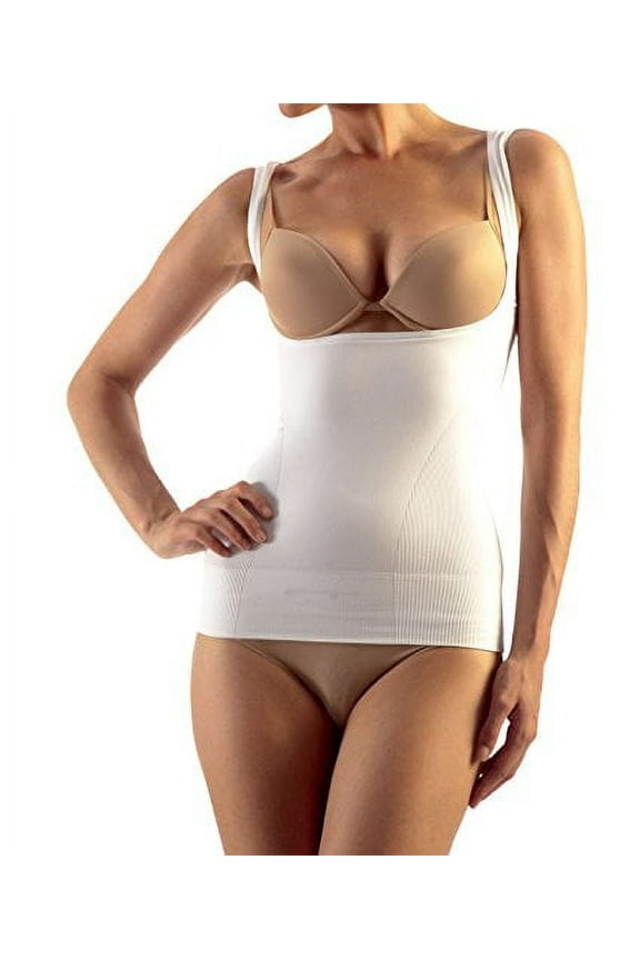 Open Bust Compression Camisole. Microfiber Shape Wear. For Slimmer Look & After Cosmetic Surgery. Post-Op Garments. Fine Italian Made Quality & Style. (Large White)