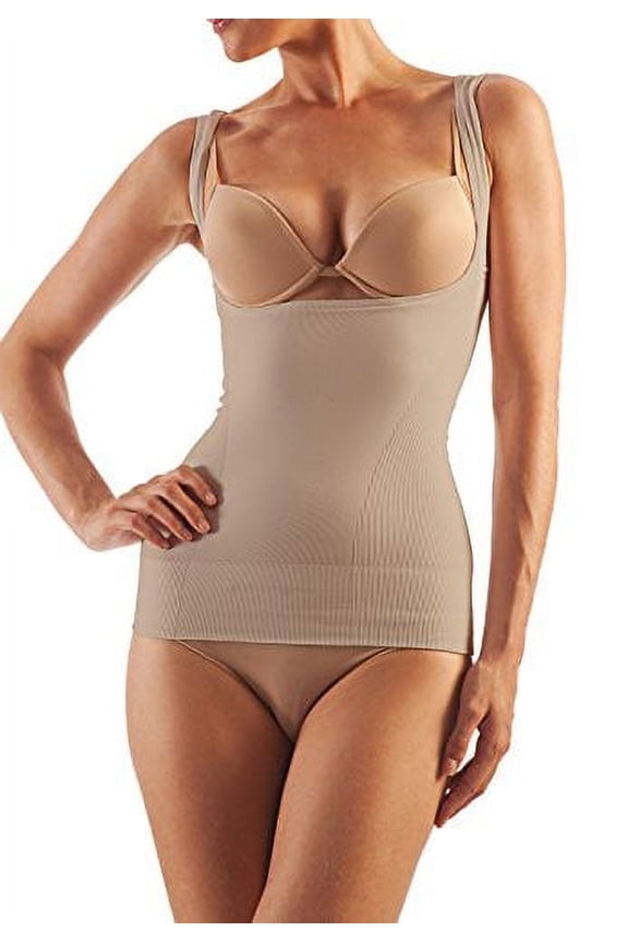Open Bust Compression Camisole. Microfiber Shape Wear. For Slimmer Look & After Cosmetic Surgery. Post-Op Garments. Fine Italian Made Quality & Style. (XX-Large Beige)