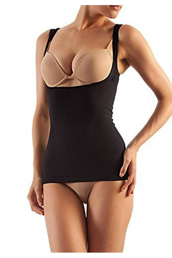 Open Bust Compression Camisole. Microfiber Shape Wear. For Slimmer Look & After Cosmetic Surgery. Post-Op Garments. Fine Italian Made Quality & Style. (XX-Large Black)