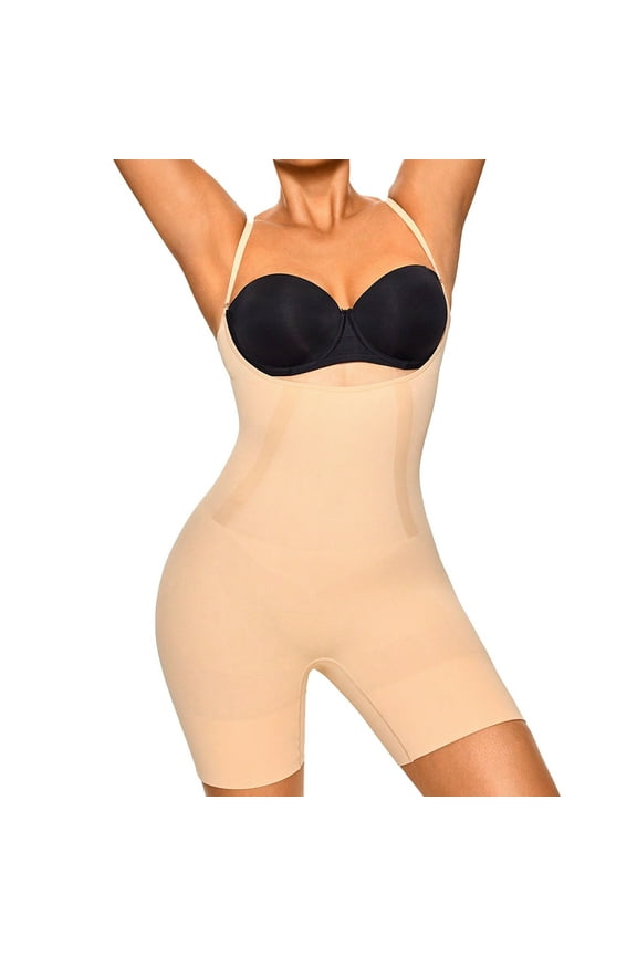 Open-Bust Mid-Thigh Bodysuit Tummy Control Body Shaper Shapewear for Women