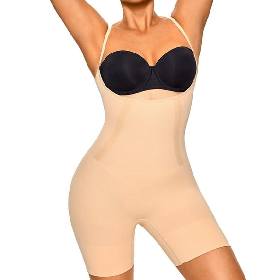 Open-Bust Mid-Thigh Bodysuit Tummy Control Body Shaper Shapewear for Women