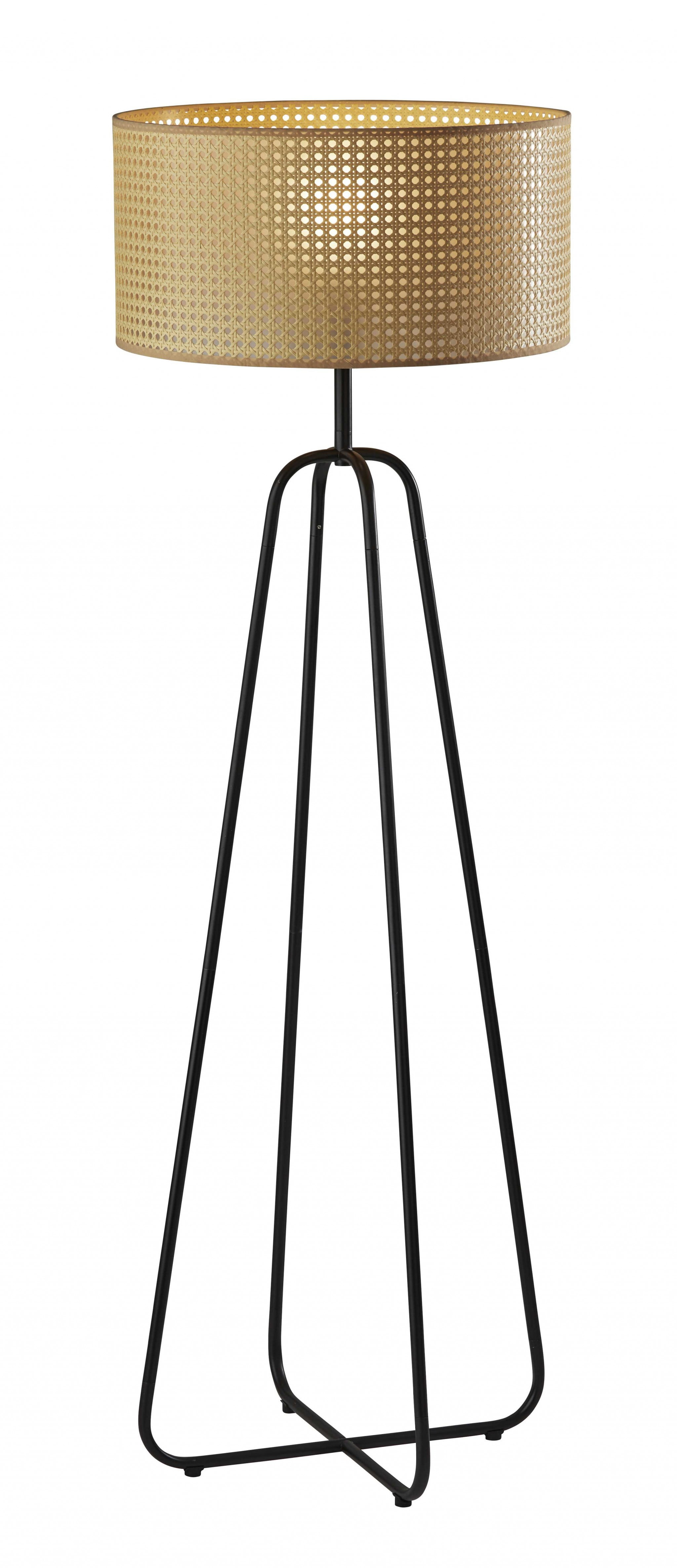 Bohemian Bronze Base Floor Lamp with Open Cane Shade, 58"