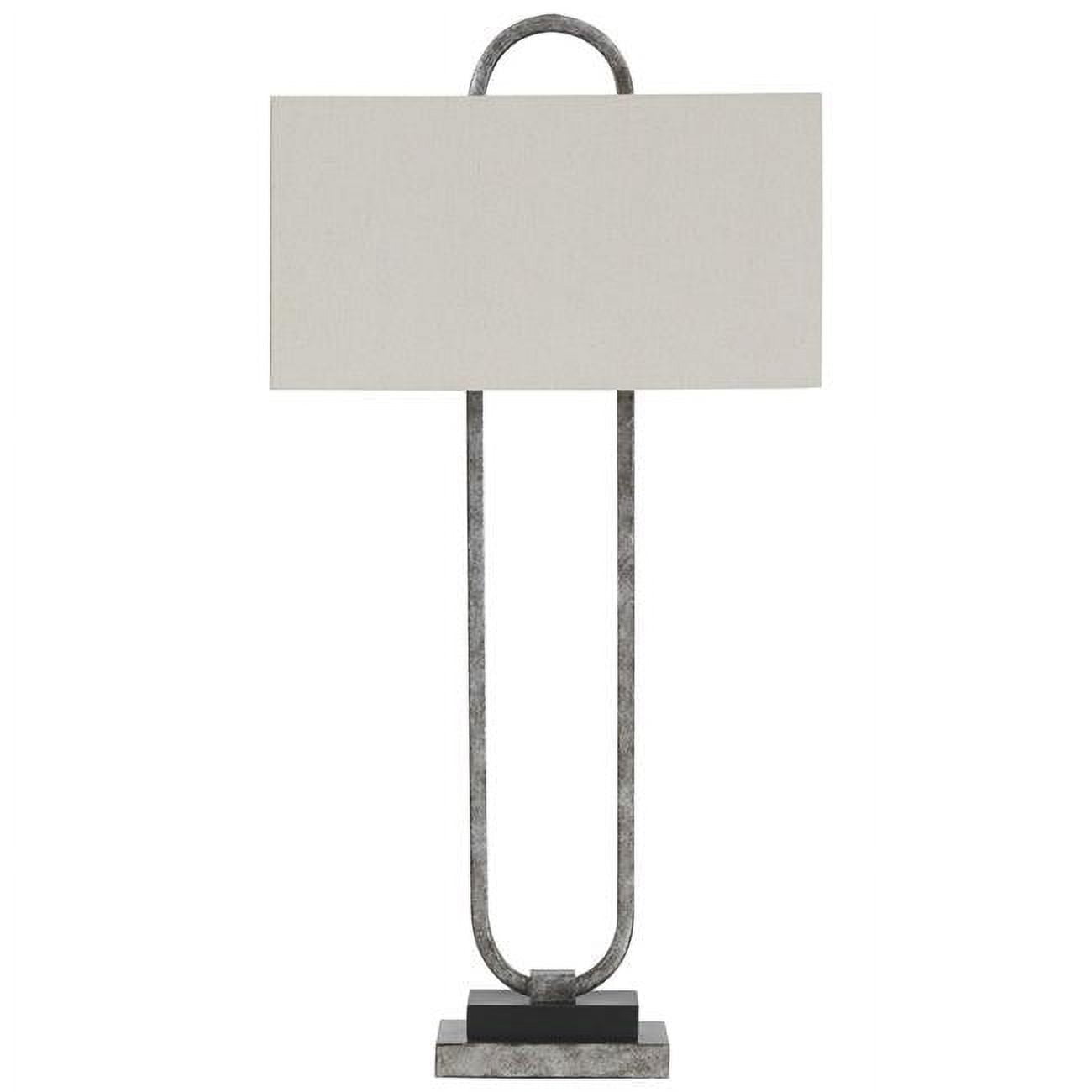 Elegant Capsule 18'' Gray Metal & White Fabric Table Lamp