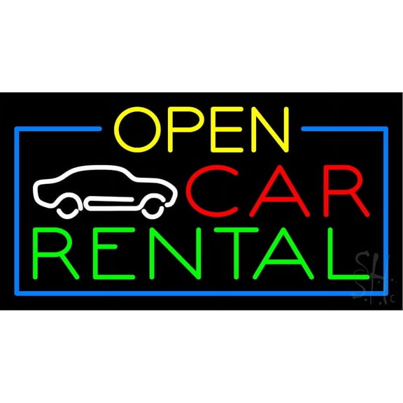 Open Car Rental LED Neon Sign 20 x 37 - inches, Clear Edge Cut Acrylic Backing, with Dimmer - Bright and Premium built indoor LED Neon Sign for automotive store, and mall.