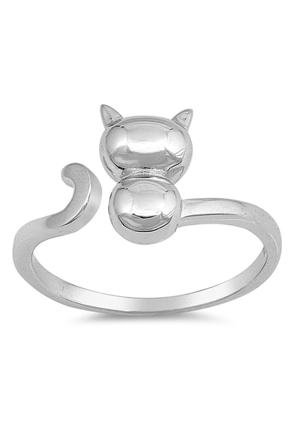 Open Cat Kitten Animal Ring .925 Sterling Silver Band Jewelry Female Male Unisex Size 6