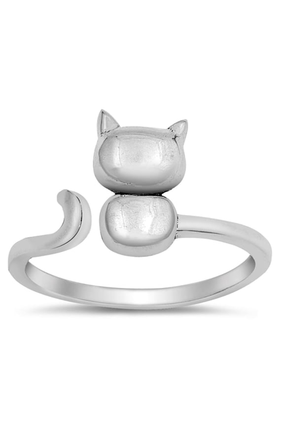 Open Cat Kitten Pet Animal Ring .925 Sterling Silver Band Jewelry Female Male Unisex Size 12