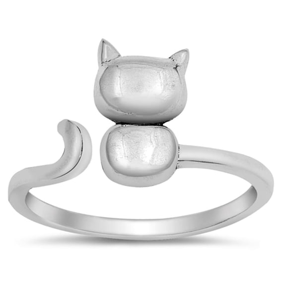 Open Cat Kitten Pet Animal Ring .925 Sterling Silver Band Jewelry Female Male Unisex Size 9