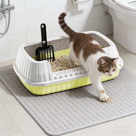 Open Cat Litter Box with High Side,Anti-Splashing Cats Litter Pan,Kitten Litter Box with Litter Sifter and Litter Mat,Semi-Enclosed Removable Kittens Litter for Boxes Easy to Clean