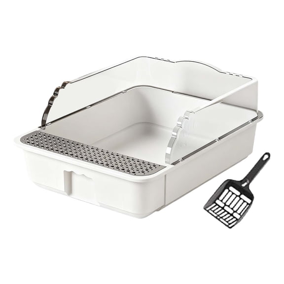 Open Cat Litter Box with High Sides - Anti-Splash Litter Pan with Removable Sifter & Mat, Semi-Enclosed Design for Kittens & Cats, Easy Clean 15x19.7x7 Inch