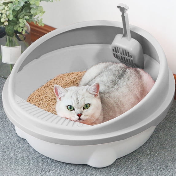Open Cat Litter Box High Sides, Semi Enclosed Cat Litter Pan with Anti Scatter Design, Spacious Easy Clean Cat Toilet for Indoor Cats with Non Slip Base and Scoop