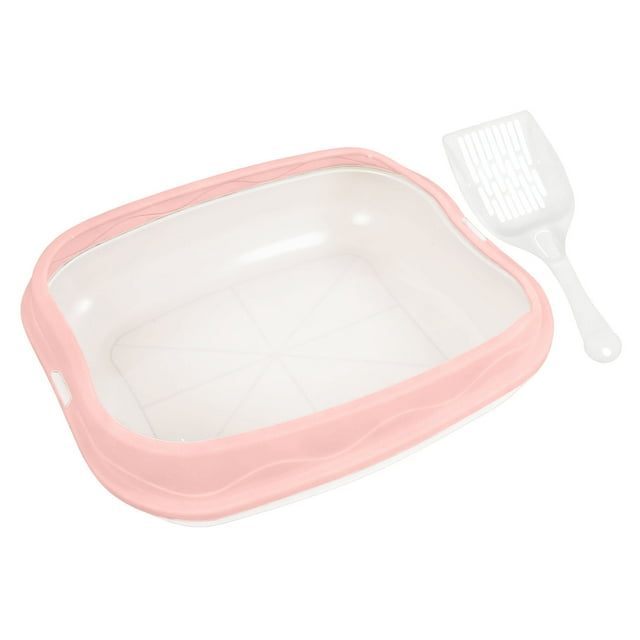 Open Cat Litter Box with Scoop, Low Entry Litter Pan for Kittens, Adult Cats, and Small Animals like Rabbits, Easy to Clean Pet Toilet Supply