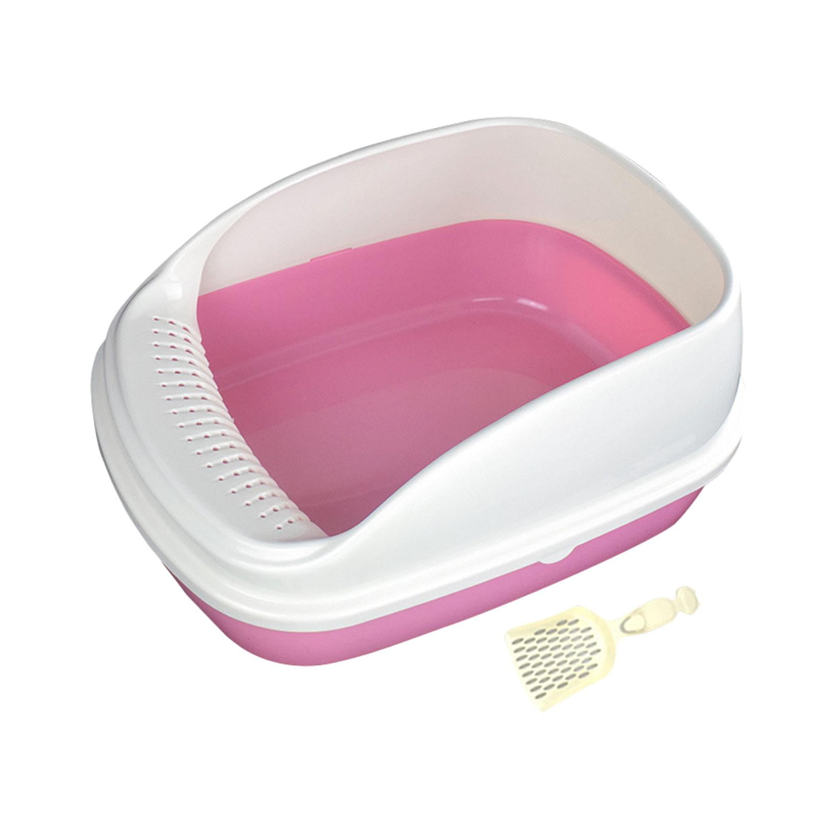 Open Cats Litter Tray Cats Toilet High Sided Anti Splashing Cats Litter Pan Pink Large