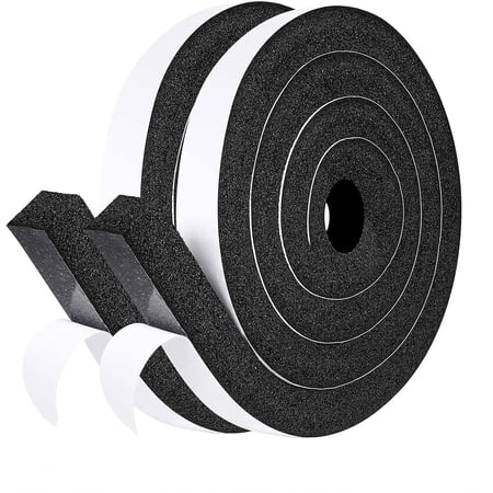 Air Conditioner Window Seal 1"x1", High-Resilience Thick Foam AC Weather Stripping, Noise-Reducing and Air-Leak-Proof Adhesive Seal Kit for AC Units (6.5Ft x 2 Rolls, Black)