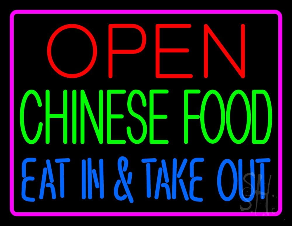 Open Chinese Food Eat In Take Out LED Neon Sign 24 x 31 - inches, Black Square Cut Acrylic Backing, with Dimmer - Bright and Premium built LED Neon Sign for restaurant window and interior decor.