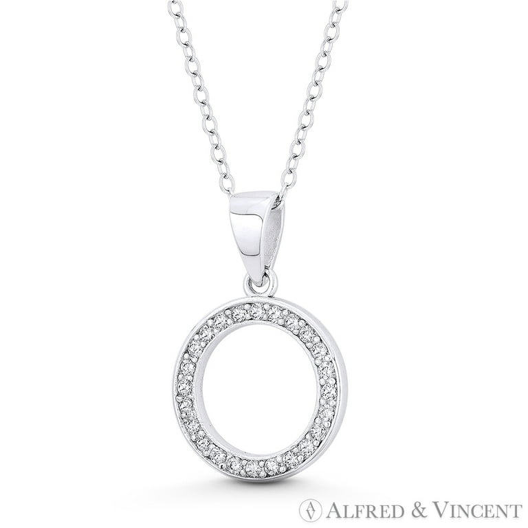 Circle O Pave CZ Cubic Zirconia Necklace Rhodium on Sterling Silver Circle O Pave CZ Cubic Zirconia Necklace Rhodium on Sterling Silver