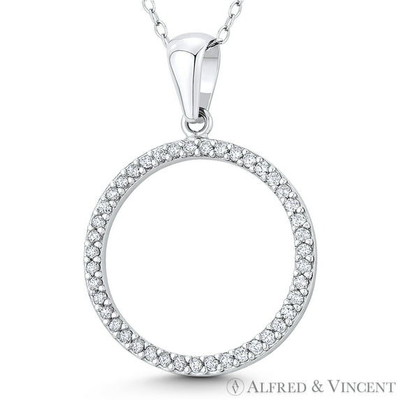 Open Circle Eternity Charm 32x21mm CZ Crystal Pave Pendant & Chain Necklace in .925 Sterling Silver w/ Rhodium