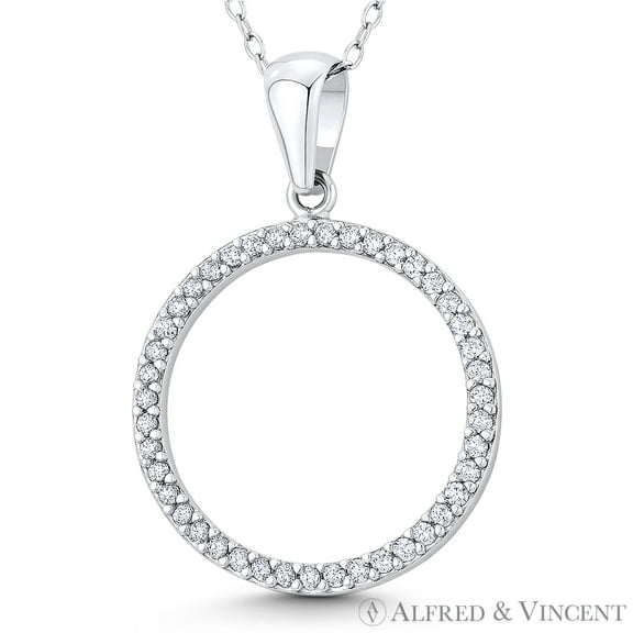 Open Circle Eternity Charm 32x21mm CZ Crystal Pave Pendant & Chain Necklace in .925 Sterling Silver w/ Rhodium