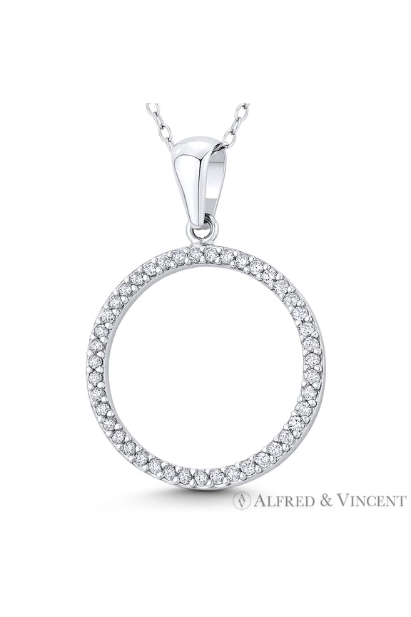 Open Circle Eternity Charm 32x21mm CZ Crystal Pave Pendant in .925 Sterling Silver w/ Rhodium