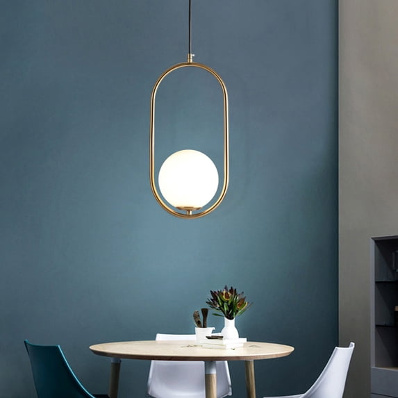 Open Circle Pendant Light, Gold Finish 1-Light LED Glass Globe Bedroom Pendant, Adjustable Height