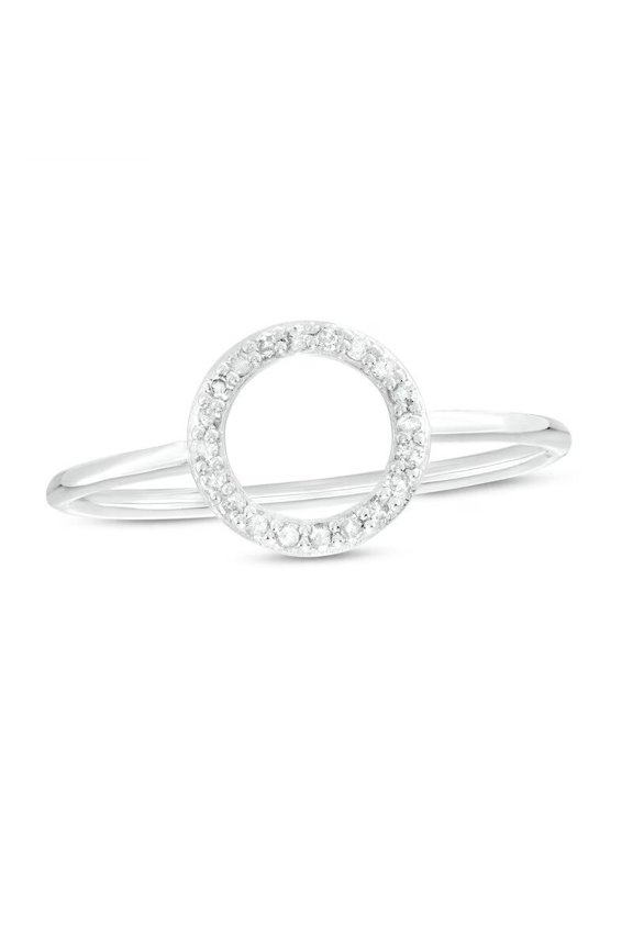 Open Circle Round Diamond Ring, Pave Set Diamond Wedding Ring, Delicate Diamond Ring, 1.5 Ct Simulated Diamond, 14K White Gold Plated