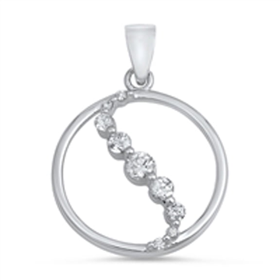 Open Circle Wave Hoop Pendant Clear Cubic Zirconia .925 Sterling Silver Charm Jewelry Female Unisex