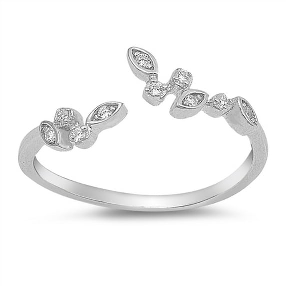 Open Clear CZ Abstract Branch Leaf Ring .925 Sterling Silver Band White Jewelry Female Size 6
