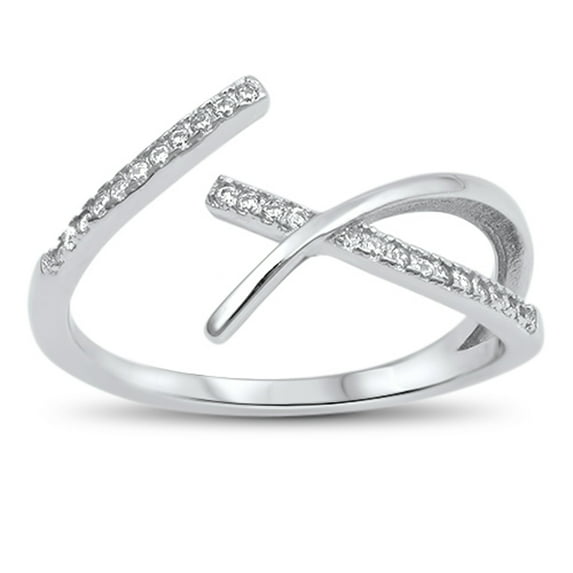 Open Clear CZ Criss Cross Knot Ring .925 Sterling Silver Band White Jewelry Female Size 9
