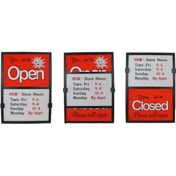 Open Closed Message Slider Board Sign, 14"x20" (Red w/Sun)$$Other