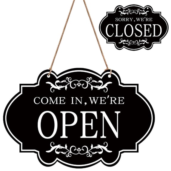 Open & Closed Sign for Business Shops, Durable Double-Sided Reversible Wooden Hanging Sign for Storefront Door or Window Ideal for Coffee Shops Restaurants & Retail Shops, 1Pc(Khaki,11.8x7.9")