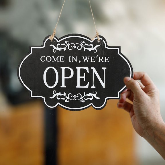 Wooden Double-Sided Open Closed Sign for Business, Hanging Shop Door Display, 11.8 x 7.9 x 0.2 Inches