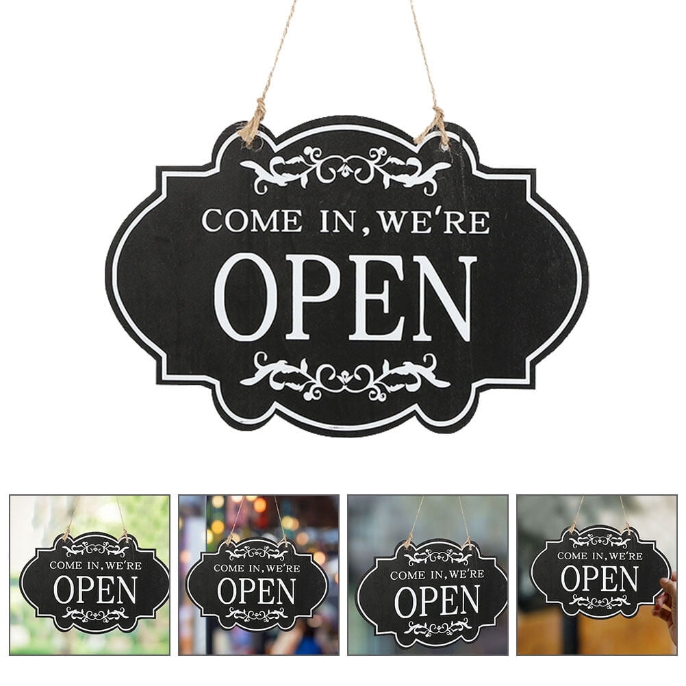 Wooden Double-Sided Open Closed Sign for Business, Hanging Shop Door ...