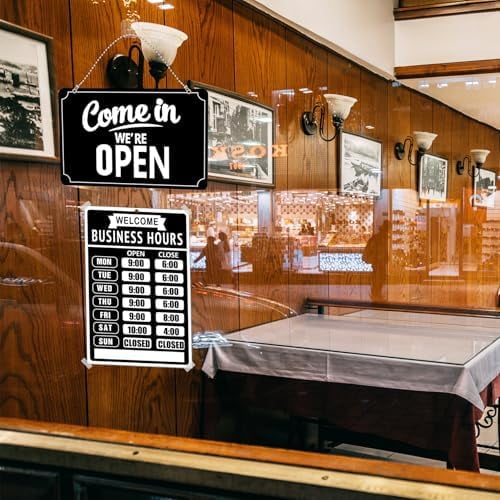 Open Closed Signs Business Hours Sign Set for Window Door Open Signs for Business Hour Closed Open Flip Sign Store Resturant Bar Black
