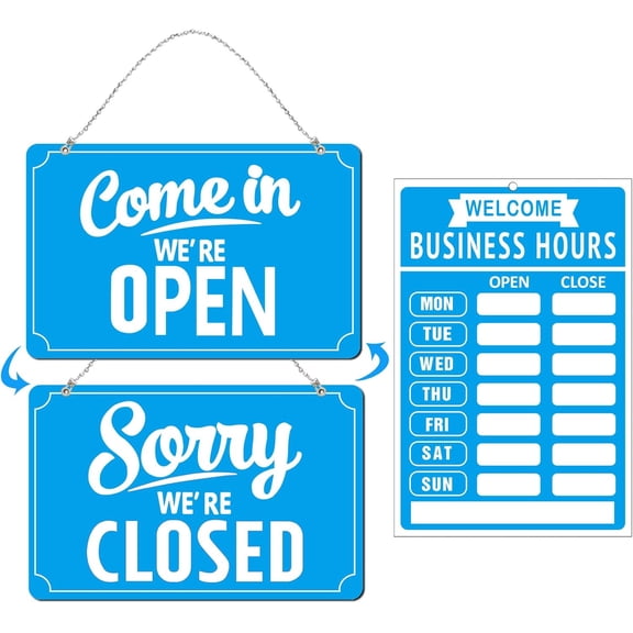 Open Closed Signs Business Hours Sign Set for Window Door Open Signs for Business Hour Closed Open Flip Sign Store Resturant Bar Blue