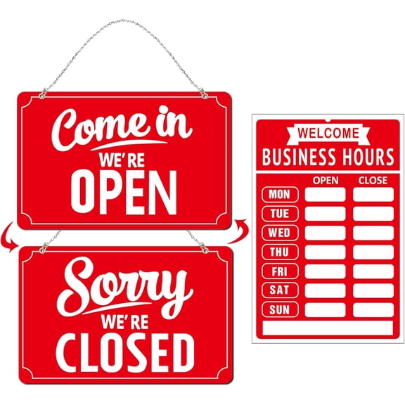 Open Closed Signs Business Hours Sign Set for Window Door Open Signs for Business Hour Closed Open Flip Sign Store Resturant Bar Red