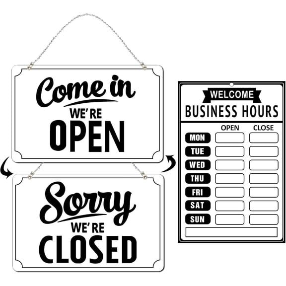 Open Closed Signs Business Hours Sign Set for Window Door Open Signs for Business Hour Closed Open Flip Sign Store Resturant Bar White