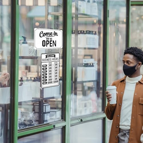 Open Closed Signs Business Hours Sign Set for Window Door Open Signs for Business Hour Closed Open Flip Sign Store Resturant Bar White
