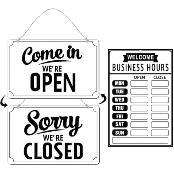 Open Closed Signs Business Hours Sign Set for Window Door Open Signs for Business Hour Closed Open Flip Sign Store Resturant Bar White