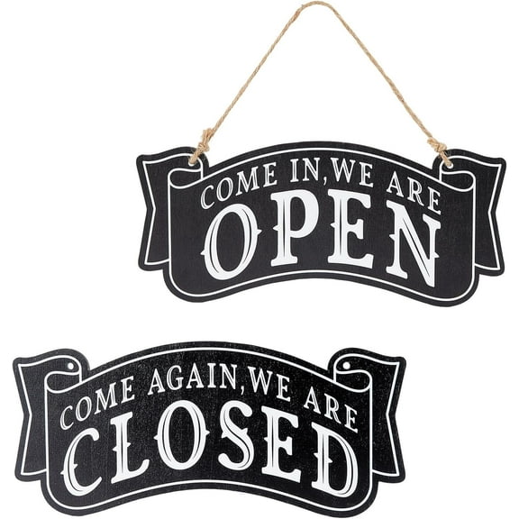 Open Closed Signs for Business Restaurant Open Signs Business Store Sign Hanging Open and Closed Sign Double Sided Wooden Business Sign Decorative Welcome Boards Black